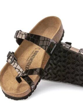 NWT Birkenstock Mayari Microfiber Gator Gleam Black Sandal